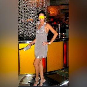 RARE T-Strap Silk Charcoal Rhinestones Cocktail